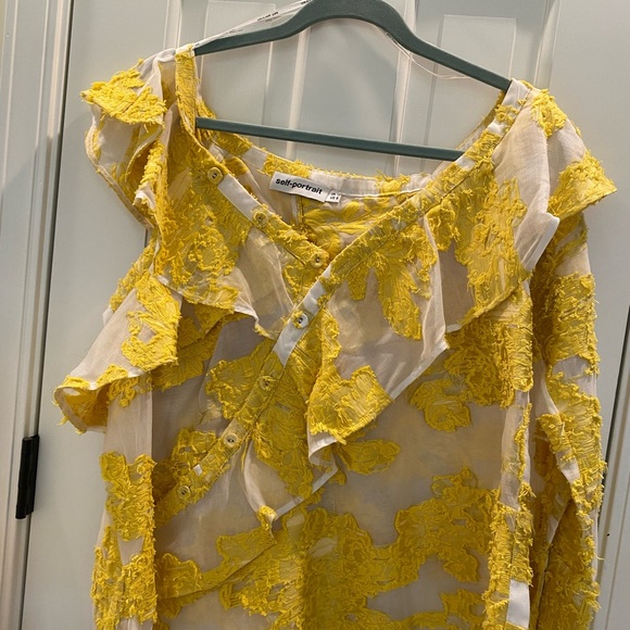 Self Portrait Yellow Asymmetrical Ruffle Blouse - Picture 5 of 6